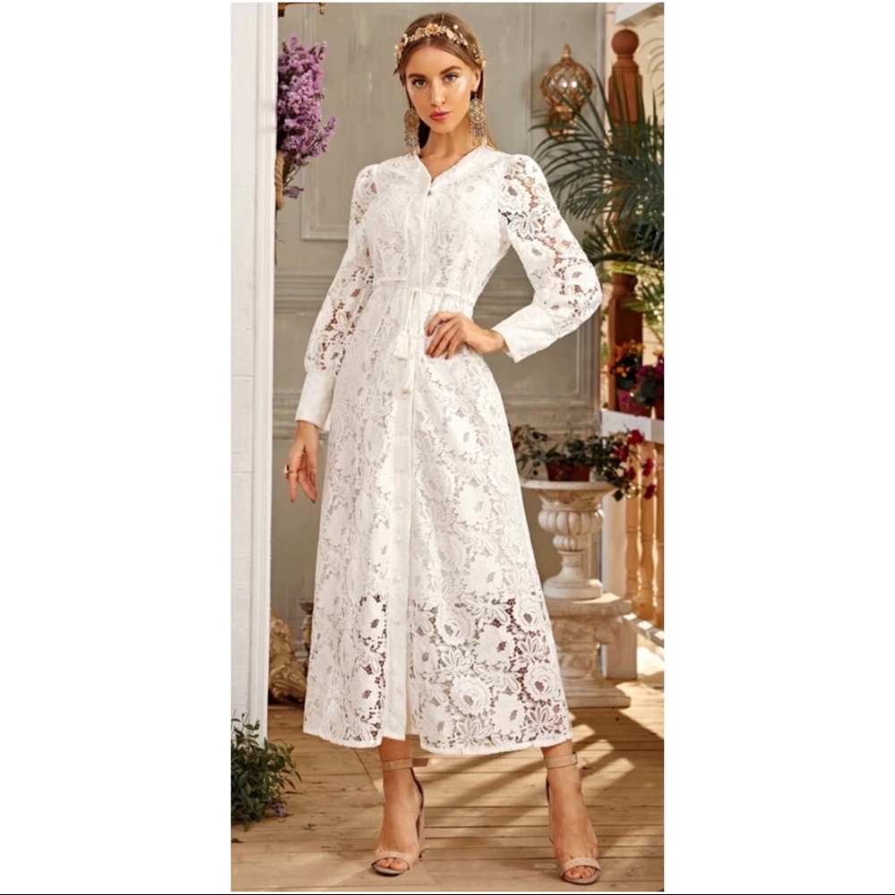 Stunning Button knot front lace overlay dress
